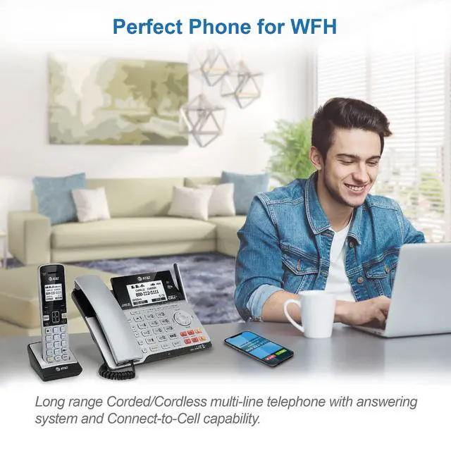 Alt view image 3 of 7 - TL86103 2-Line Corded/Cordless Phone System for Small Business with Answering Machine, Connect-to-Cell Bluetooth, Caller ID, Intercom, Long Range & Expandable to 12 Handsets (Silver/Black)