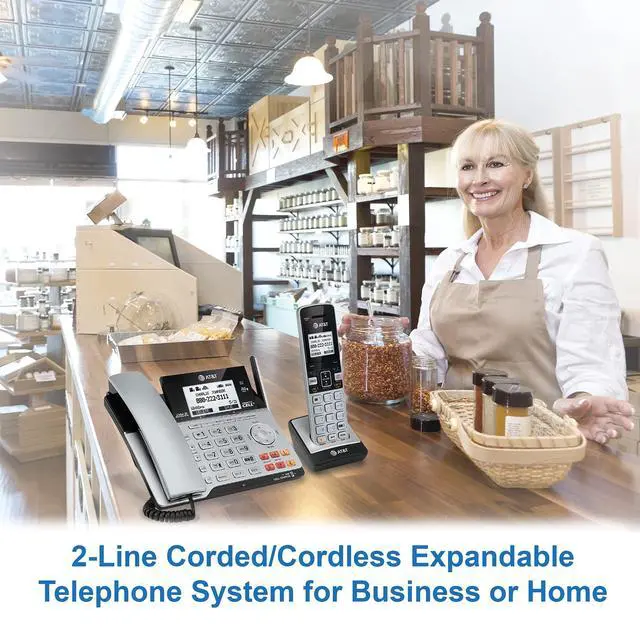 Alt view image 2 of 7 - TL86103 2-Line Corded/Cordless Phone System for Small Business with Answering Machine, Connect-to-Cell Bluetooth, Caller ID, Intercom, Long Range & Expandable to 12 Handsets (Silver/Black)