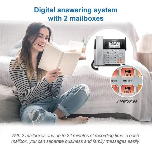 Alt view image 6 of 7 - TL86103 2-Line Corded/Cordless Phone System for Small Business with Answering Machine, Connect-to-Cell Bluetooth, Caller ID, Intercom, Long Range & Expandable to 12 Handsets (Silver/Black)
