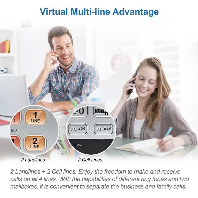 Alt view image 4 of 7 - TL86103 2-Line Corded/Cordless Phone System for Small Business with Answering Machine, Connect-to-Cell Bluetooth, Caller ID, Intercom, Long Range & Expandable to 12 Handsets (Silver/Black)