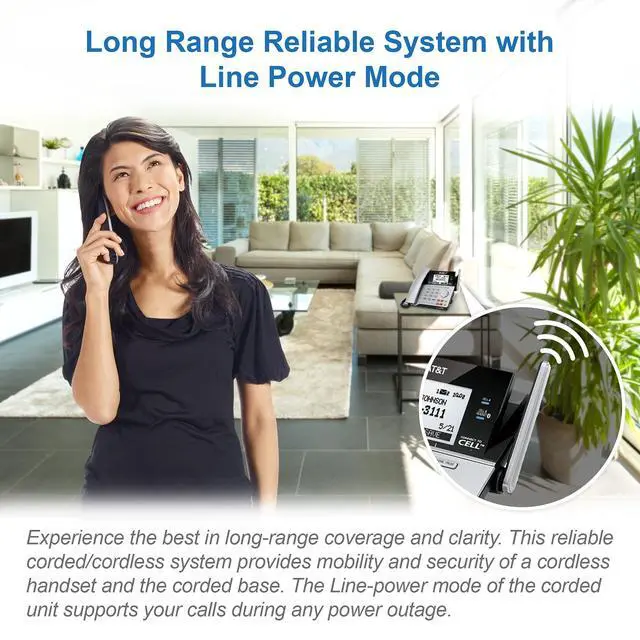 Alt view image 7 of 7 - TL86103 2-Line Corded/Cordless Phone System for Small Business with Answering Machine, Connect-to-Cell Bluetooth, Caller ID, Intercom, Long Range & Expandable to 12 Handsets (Silver/Black)