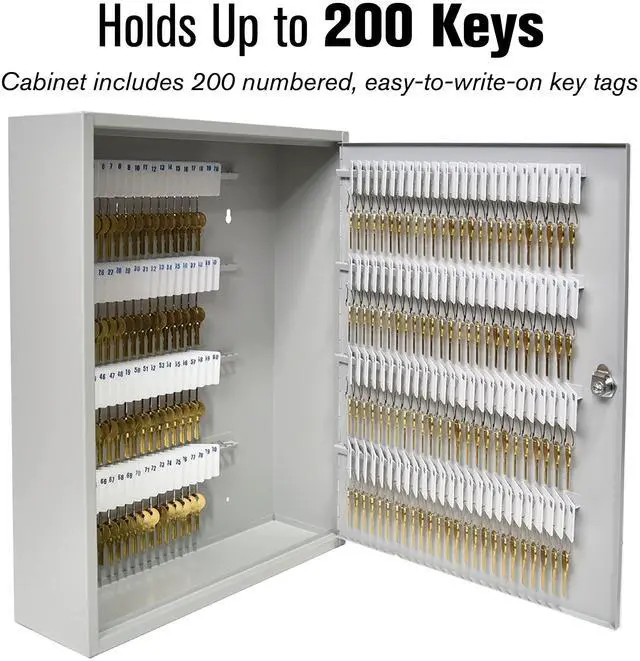Alt view image 3 of 7 - STEELMASTER Key Holder Cabinet - 200-Key Cabinet - 200 Easy-to-Write-On Key Tags - Piano Hinged Door - Standard Keyed Lock - Steel Construction - Key Lock Box