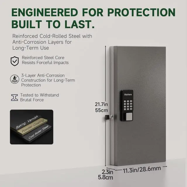 Alt view image 2 of 7 - 48-Key Smart Key Lock Box Wall Mount Commercial Key Cabinet with App, Keypad, Bluetooth & WiFi Unlock (Sold Separately), Access Log Tracking, Key Management System for School, Rental, Office
