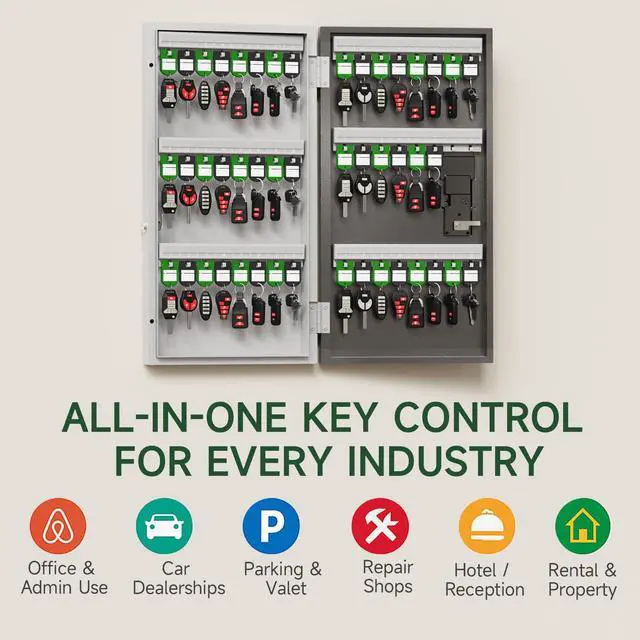 Alt view image 6 of 7 - 48-Key Smart Key Lock Box Wall Mount Commercial Key Cabinet with App, Keypad, Bluetooth & WiFi Unlock (Sold Separately), Access Log Tracking, Key Management System for School, Rental, Office
