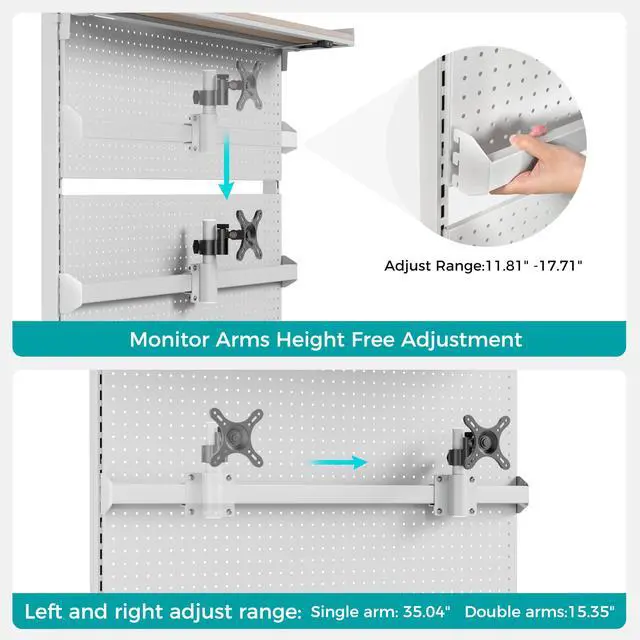 Alt view image 3 of 7 - Desk Pegboard with Dual Monitor Stands, LED Metal Pegboard for Gaming Desk, Privacy Panel with 4 Accessories Modular Hanging, Computer Accessories for Office, 43 x 34 Inch, White