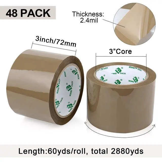 Alt view image 3 of 7 - Wide Brown Packing Tape 3 inch, 48 Refills Rolls Bulk Shipping Tape for Heavy Duty Packaging, Moving, Shipping and Storage, 2.4 Mil x 60 Yards