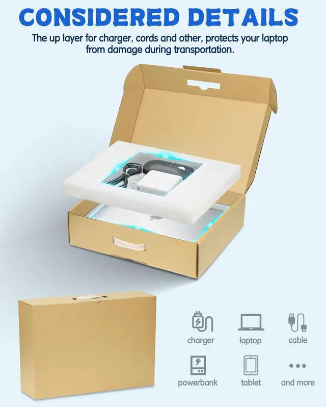 Alt view image 5 of 7 - Laptop Shipping Box with Protection Foam for up to 17 Inches Notebook, Cardboard Laptop Box for Shipping, Secure Mailing Boxes, 8 Pack