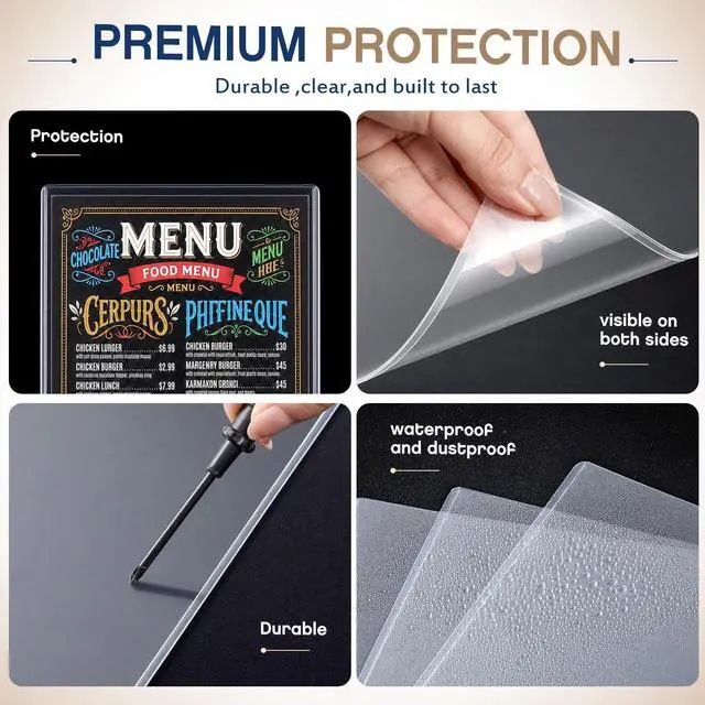 Alt view image 4 of 7 - 300 Pcs 8.5" x 14" Clear Plastic Menu Sleeves Covers Legal Size for Restaurant Menu Protector, 8.5" x 14" Rigid Print Protectors, Clear Hard Plastic Protective Sleeves Covers