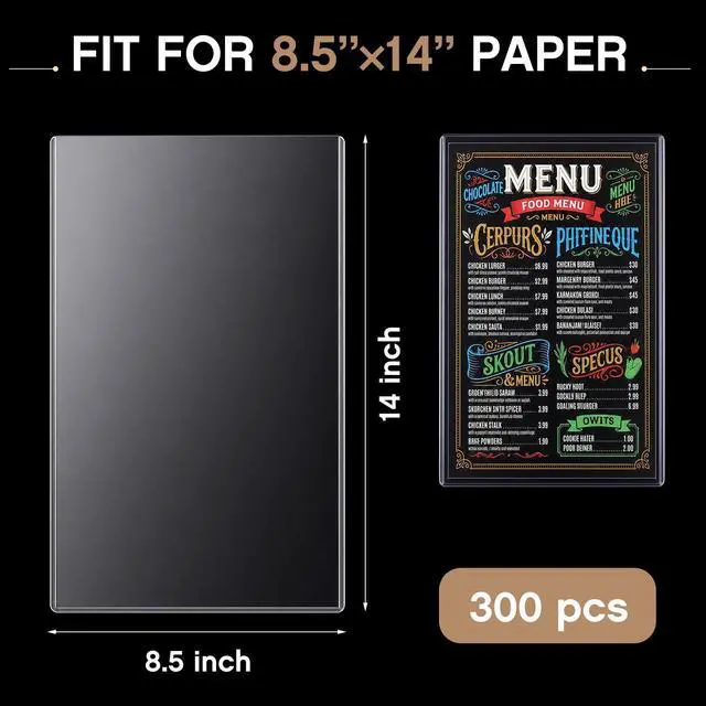 Alt view image 2 of 7 - 300 Pcs 8.5" x 14" Clear Plastic Menu Sleeves Covers Legal Size for Restaurant Menu Protector, 8.5" x 14" Rigid Print Protectors, Clear Hard Plastic Protective Sleeves Covers