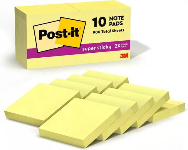 Main image of Super Sticky Mini Yellow Notes | 2X Sticking Power | For Vertical Surfaces | 90 Sheets per Pad | 10 Pads, Pack of 12