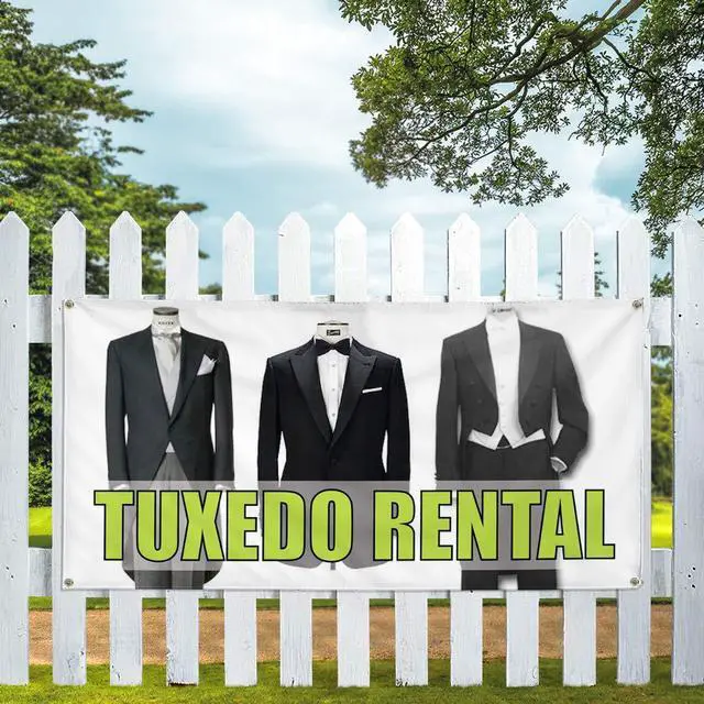 Alt view image 5 of 6 - Vinyl Banner Multiple Sizes Tuxedo Rental Outdoor Advertising Printing Business Outdoor Weatherproof Industrial Yard Signs White 10 Grommets 60x144Inches