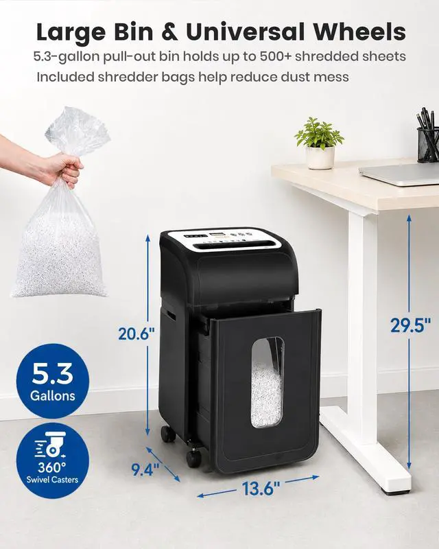 Alt view image 5 of 7 - 14-Sheet Micro Cut Paper Shredder for Home Office Heavy Duty | Auto-Reverse Anti-Jam, 60-Min Runtime P-4 Security, 5.3-Gallon Basket, Commercial Grade Shreds Staple/ CD/ Credit/ Card, ETL
