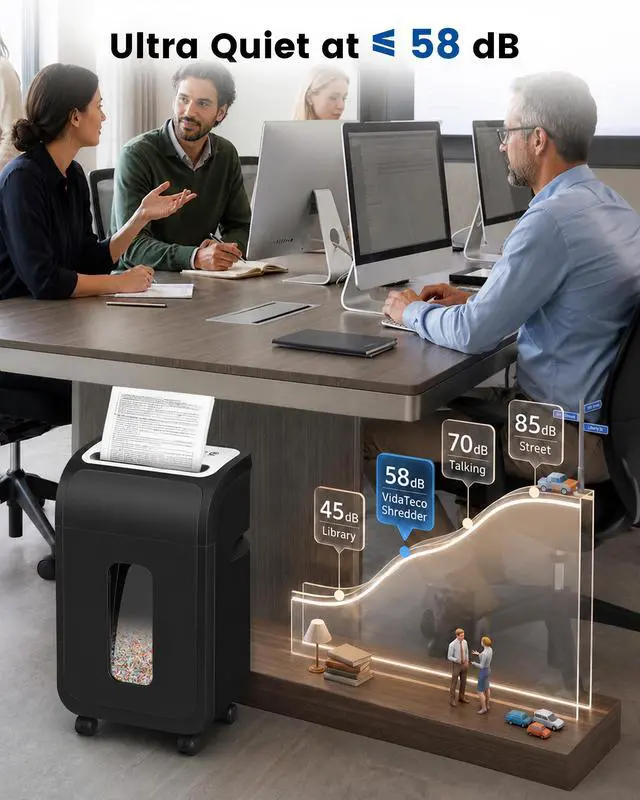Alt view image 6 of 7 - 14-Sheet Micro Cut Paper Shredder for Home Office Heavy Duty | Auto-Reverse Anti-Jam, 60-Min Runtime P-4 Security, 5.3-Gallon Basket, Commercial Grade Shreds Staple/ CD/ Credit/ Card, ETL