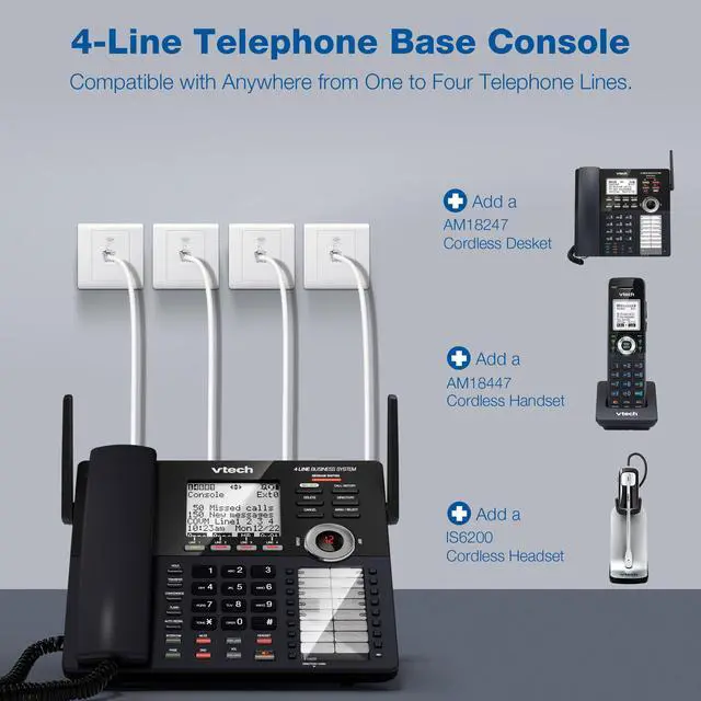 Alt view image 2 of 7 - AM18447 Main Console 4-Line Small Business Phone System - Expandable to 10 Stations, Digital Answering Machine, Auto Attendant, Intercom & Custom Music on Hold, Black