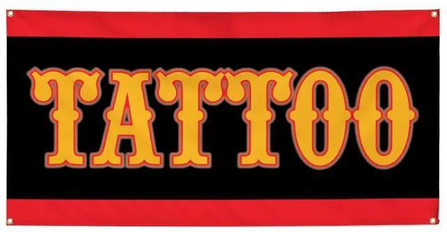 Main image of Vinyl Banner Multiple Sizes Tattoo Business C Business Outdoor Weatherproof Industrial Yard Signs Yellow 10 Grommets 60x144Inches