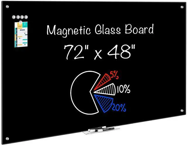 Main image of Black Dry Erase Board 72" x 48", Black Whiteboard Glass Frameless, Large Magnetic Glass White Board for Office School