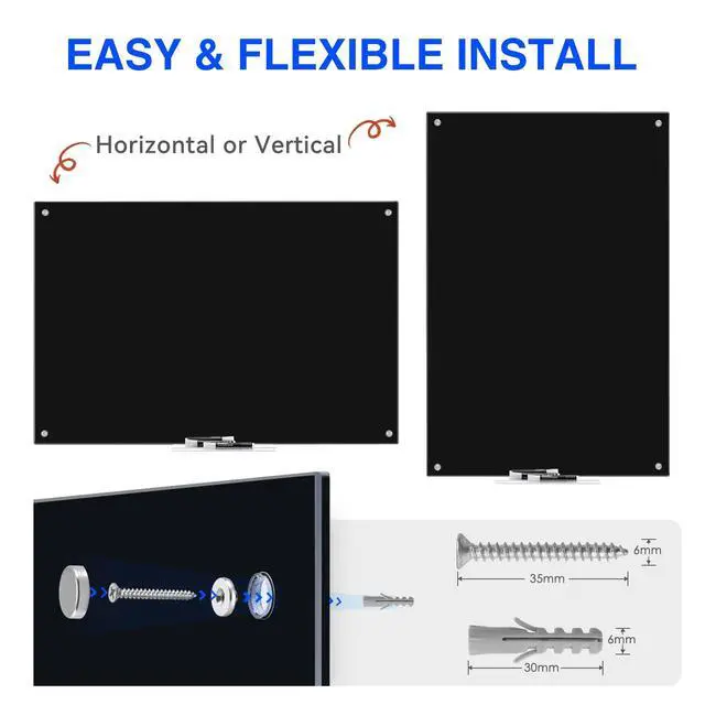 Alt view image 3 of 7 - Black Dry Erase Board 72" x 48", Black Whiteboard Glass Frameless, Large Magnetic Glass White Board for Office School