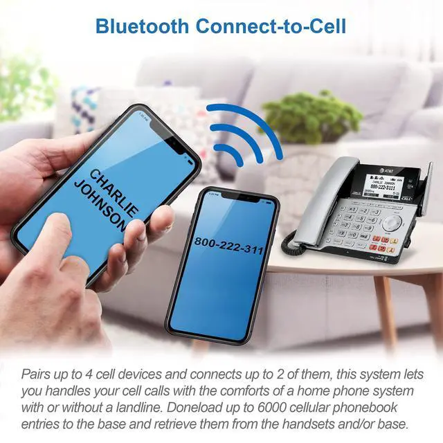 Alt view image 5 of 7 - TL86103 2-Line Corded/Cordless Phone System for Small Business with Answering Machine, Connect-to-Cell Bluetooth, Caller ID, Intercom, Long Range & Expandable to 12 Handsets (Silver/Black)