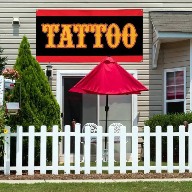 Alt view image 3 of 6 - Vinyl Banner Multiple Sizes Tattoo Business C Business Outdoor Weatherproof Industrial Yard Signs Yellow 10 Grommets 60x144Inches