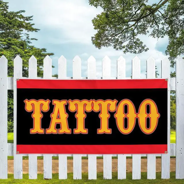 Alt view image 5 of 6 - Vinyl Banner Multiple Sizes Tattoo Business C Business Outdoor Weatherproof Industrial Yard Signs Yellow 10 Grommets 60x144Inches