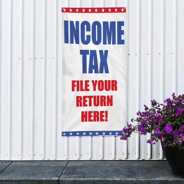 Alt view image 4 of 5 - Vertical Vinyl Banner Multiple Sizes Income Tax File Your Return Here Business Business Outdoor Weatherproof Industrial Yard Signs 10 Grommets 144x60Inches