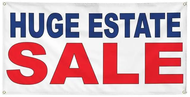 Main image of Vinyl Banner Multiple Sizes Huge Estate Sale Red Blue Business Outdoor Weatherproof Industrial Yard Signs 10 Grommets 60x144Inches