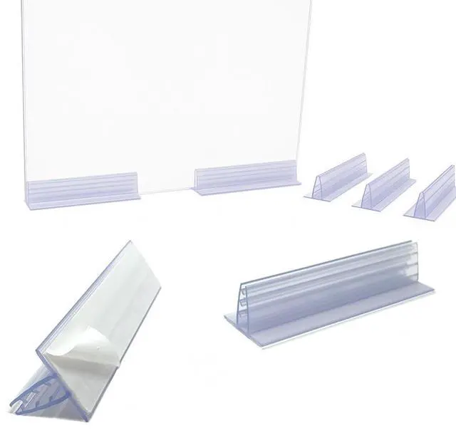 Main image of Adhesive Sneeze Guard Holders, Heavy Duty Large Stable Glass Stands to Fasten Acrylic Panels & Plexiglass Sheets between 3/16" to 1/4" Thick, 6" L x 1.25" H, 100 Pack