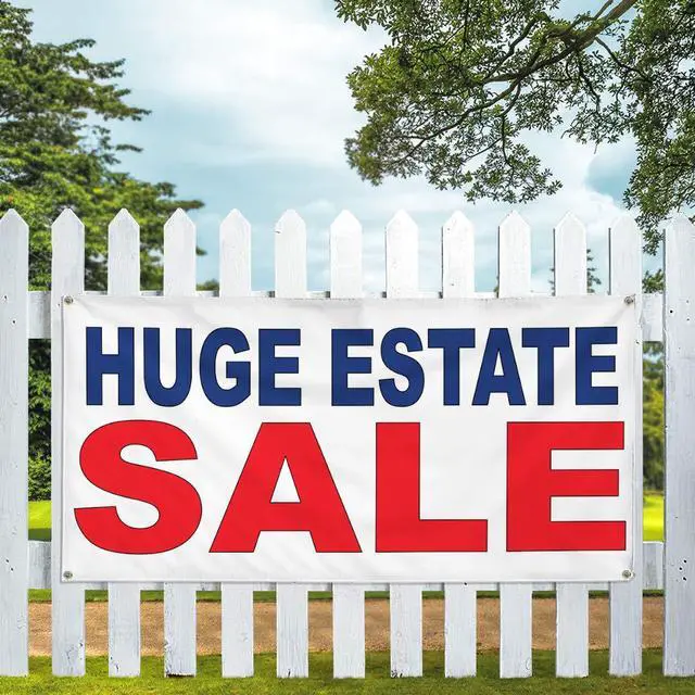 Alt view image 5 of 6 - Vinyl Banner Multiple Sizes Huge Estate Sale Red Blue Business Outdoor Weatherproof Industrial Yard Signs 10 Grommets 60x144Inches