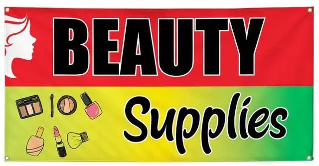 Main image of Vinyl Banner Multiple Sizes Beauty Supplies Advertising Printing A Business Outdoor Weatherproof Industrial Yard Signs Red 10 Grommets 60x144Inches