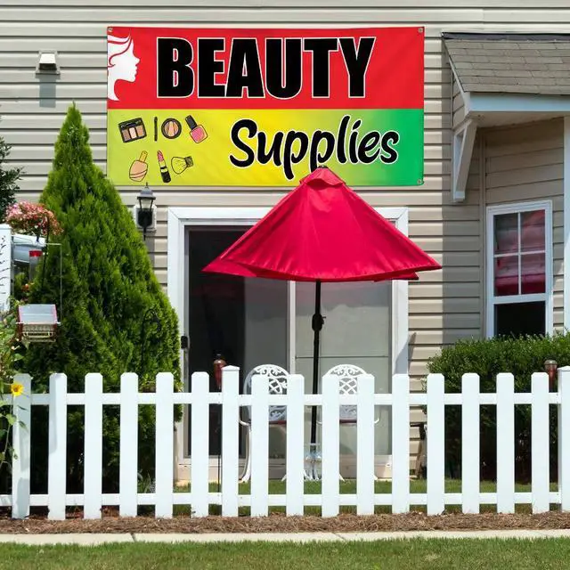 Alt view image 3 of 7 - Vinyl Banner Multiple Sizes Beauty Supplies Advertising Printing A Business Outdoor Weatherproof Industrial Yard Signs Red 10 Grommets 60x144Inches