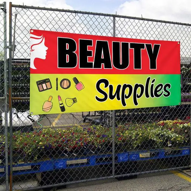 Alt view image 4 of 7 - Vinyl Banner Multiple Sizes Beauty Supplies Advertising Printing A Business Outdoor Weatherproof Industrial Yard Signs Red 10 Grommets 60x144Inches