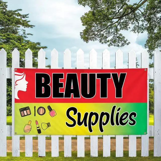 Alt view image 5 of 7 - Vinyl Banner Multiple Sizes Beauty Supplies Advertising Printing A Business Outdoor Weatherproof Industrial Yard Signs Red 10 Grommets 60x144Inches