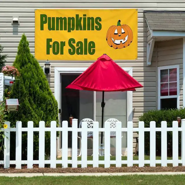Alt view image 3 of 6 - Vinyl Banner Multiple Sizes Pumpkins for Sale Halloween Business Outdoor Weatherproof Industrial Yard Signs Green 10 Grommets 60x144Inches