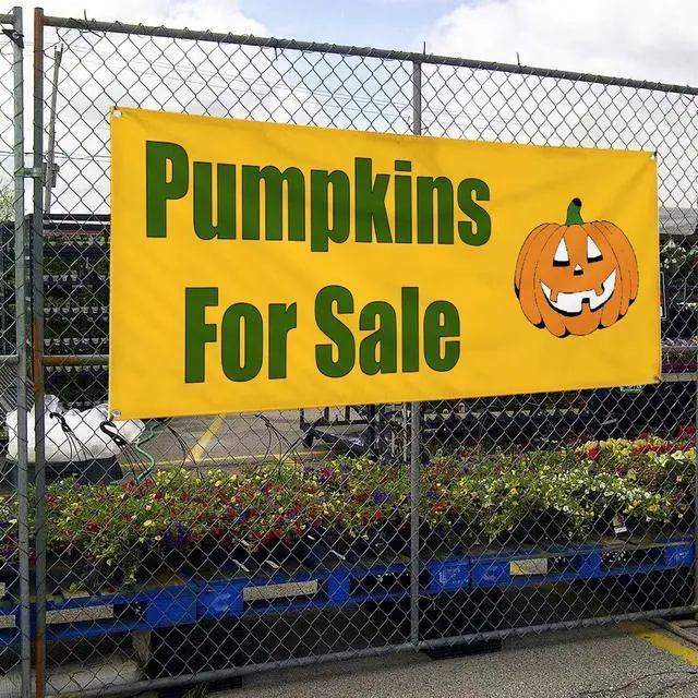 Alt view image 4 of 6 - Vinyl Banner Multiple Sizes Pumpkins for Sale Halloween Business Outdoor Weatherproof Industrial Yard Signs Green 10 Grommets 60x144Inches
