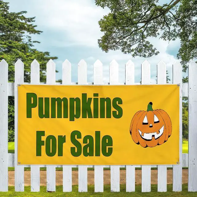 Alt view image 5 of 6 - Vinyl Banner Multiple Sizes Pumpkins for Sale Halloween Business Outdoor Weatherproof Industrial Yard Signs Green 10 Grommets 60x144Inches