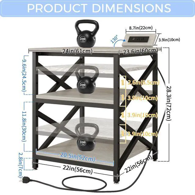 Alt view image 3 of 7 - Large Printer Stand with Power Outlet, with Height Adjustable Storage Shelf, 3 Tier Rolling Printer Cart with Industrial Wheels, 23.6 x 23.6 Inches Printer Table for Home Office, Greige