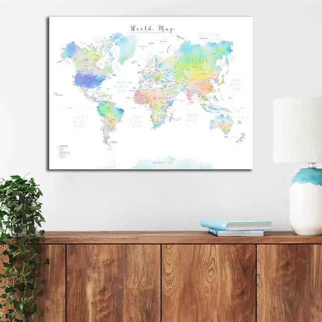 Alt view image 3 of 7 - Maps International Giant World Map - Handmade-Map Of The World - World Wall Map Poster Mural Canvas Poster Ready to Hang, Wall Chart Maps of the World - Made in the USA (Handmade, 40x30 inches)