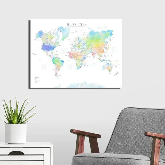Alt view image 4 of 7 - Maps International Giant World Map - Handmade-Map Of The World - World Wall Map Poster Mural Canvas Poster Ready to Hang, Wall Chart Maps of the World - Made in the USA (Handmade, 40x30 inches)
