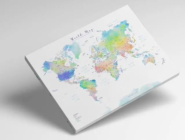 Alt view image 2 of 7 - Maps International Giant World Map - Handmade-Map Of The World - World Wall Map Poster Mural Canvas Poster Ready to Hang, Wall Chart Maps of the World - Made in the USA (Handmade, 40x30 inches)
