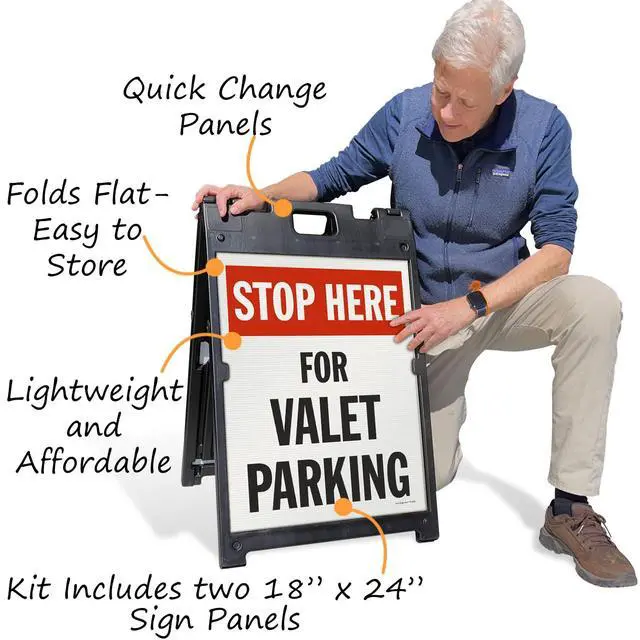 Alt view image 3 of 3 - 24 x 18 inch Stop Here For Valet Parking Two-Sided BabyBoss A-Frame Sign Kit, Plastic, Multicolor (1 A-Frame + 2 Sign Panels), Made in USA