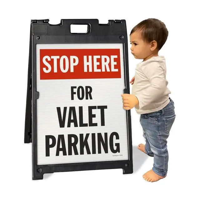 Alt view image 2 of 3 - 24 x 18 inch Stop Here For Valet Parking Two-Sided BabyBoss A-Frame Sign Kit, Plastic, Multicolor (1 A-Frame + 2 Sign Panels), Made in USA