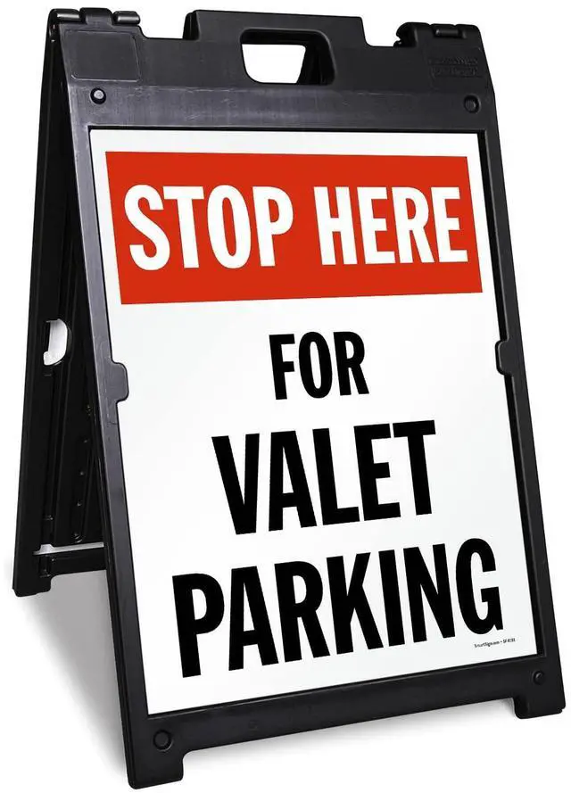 Main image of 24 x 18 inch Stop Here For Valet Parking Two-Sided BabyBoss A-Frame Sign Kit, Plastic, Multicolor (1 A-Frame + 2 Sign Panels), Made in USA