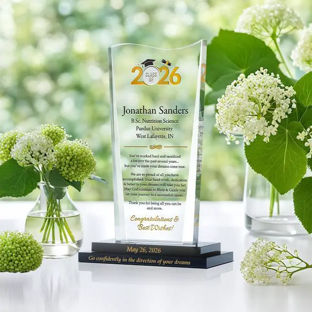 Alt view image 3 of 7 - Personalized Class of 2026 Crystal Graduation Plaque Custom Engraved Gift from Parents to Son or Daughter, College or High School Graduate Keepsake (L - 9")