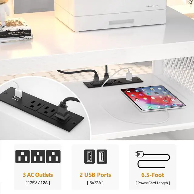 Alt view image 4 of 7 - Rolling File Cabinet Lateral Office Filing Cabinets with Socket and USB Charging Port, Modern Printer Stand on Wheels, Printer Cabinet with Door and Open Storage, Lockable, White