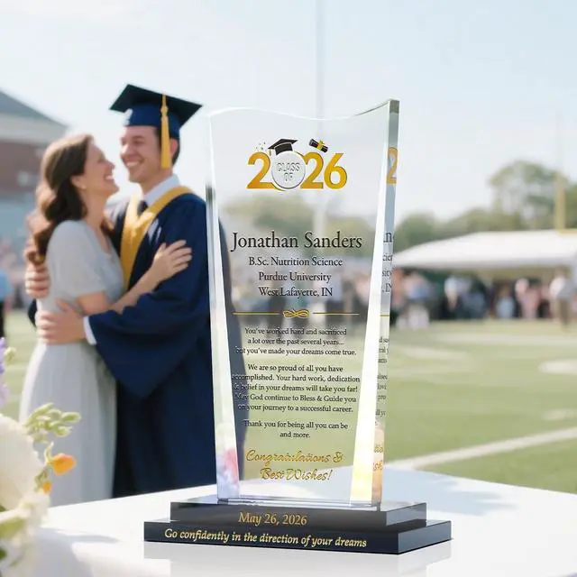 Alt view image 2 of 7 - Personalized Class of 2026 Crystal Graduation Plaque Custom Engraved Gift from Parents to Son or Daughter, College or High School Graduate Keepsake (L - 9")
