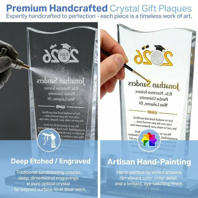 Alt view image 4 of 7 - Personalized Class of 2026 Crystal Graduation Plaque Custom Engraved Gift from Parents to Son or Daughter, College or High School Graduate Keepsake (L - 9")