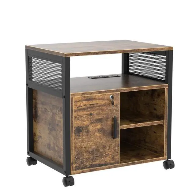 Alt view image 5 of 7 - Rolling File Cabinet, Lateral Filing Cabinet on Wheels Mobile Office Printer Stand with Door and Open Storage Shelf for A4, Letter Size and Hanging File Folders, Lockable, Rustic Brown