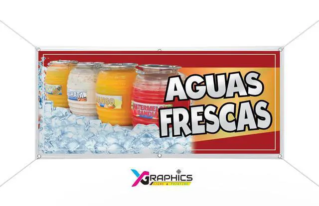 Alt view image 5 of 5 - Aguas Frescas Vinyl Banner advertising Sign Full color indoor outdoor Homemade Waters Signs Horchata Signs Melon Sign (3' x 15')