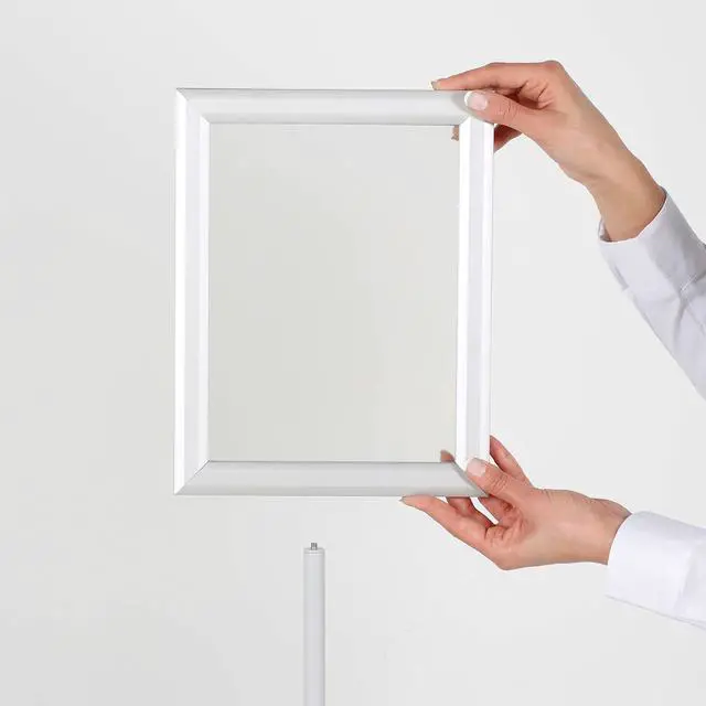 Alt view image 4 of 7 - Pedestal Adjustable Telescoping Menuboard, Aluminum Profile, Silver Double Sided Slide-In Poster Frame, 11x17 inch Document, Brochure, Sign Holder (Silver - 2 Pack)
