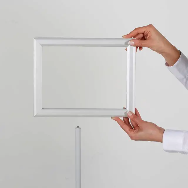 Alt view image 5 of 7 - Pedestal Adjustable Telescoping Menuboard, Aluminum Profile, Silver Double Sided Slide-In Poster Frame, 11x17 inch Document, Brochure, Sign Holder (Silver - 2 Pack)
